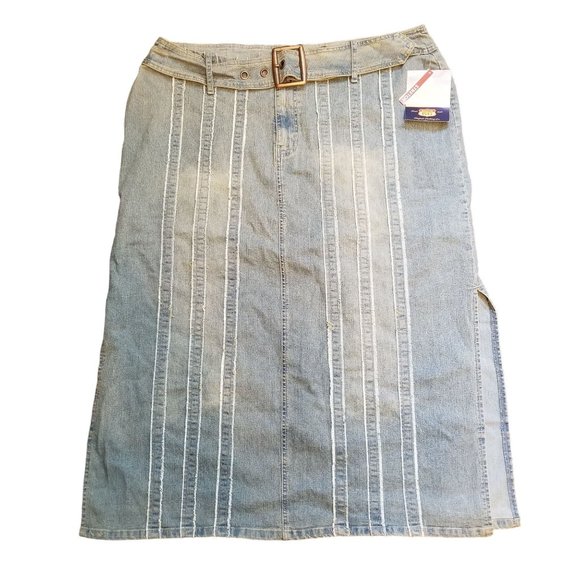 Route 66 Dresses & Skirts - Route 66 Denim Blue Jean Skirt 22 Y2K 90s Raw Edges Belted Faded Slits